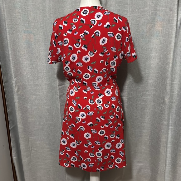 Like New-J Crew Mercantile Wrap Dress-Sz 4-Red Floral-V Neck/Eye Hook-Waist Tie - Picture 10 of 16